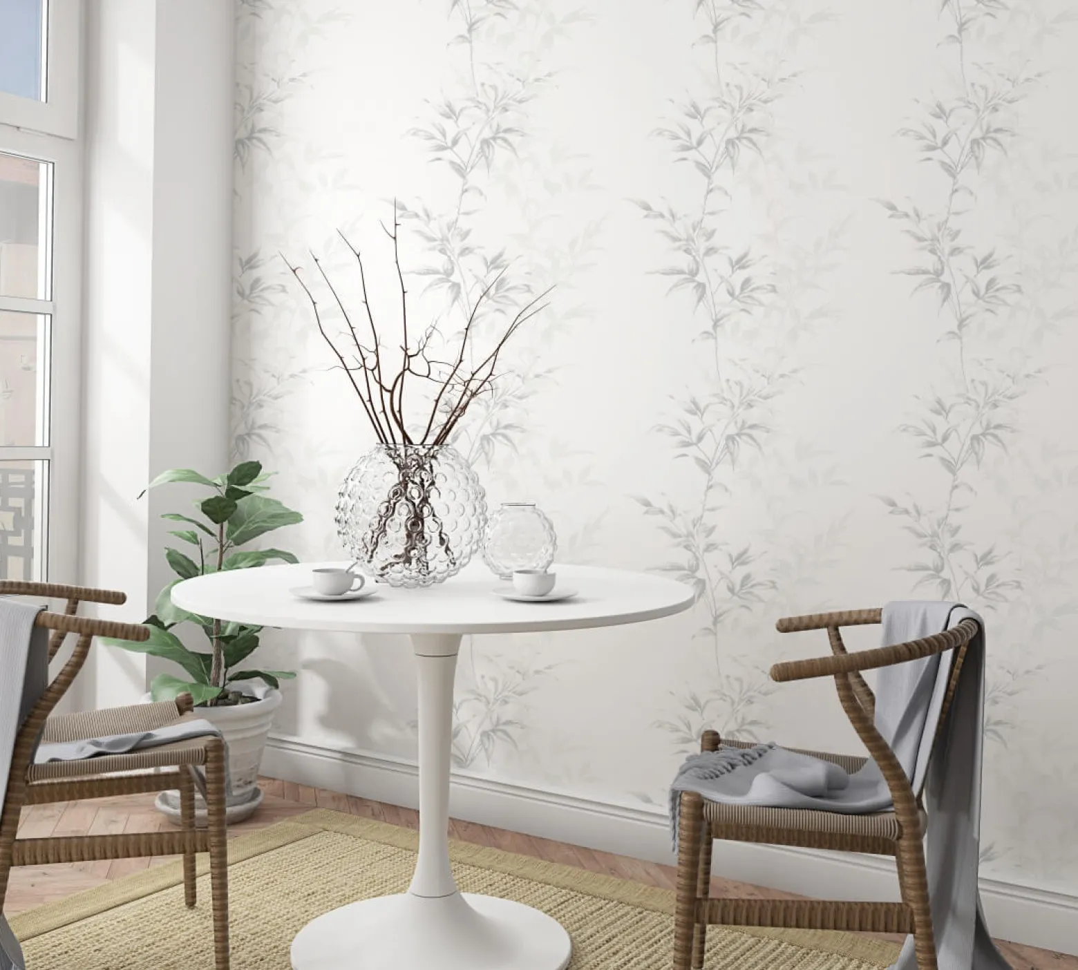 Vliestapete Floral Blätter weiß grau Hailey 82221