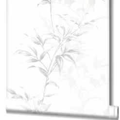 Vliestapete Floral Blätter weiß grau Hailey 82221