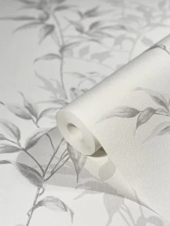 Vliestapete Floral Blätter weiß grau Hailey 82221