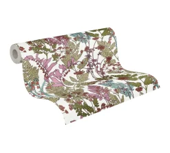 Vliestapete Floral Blätter weiß rosa grün 37751-3