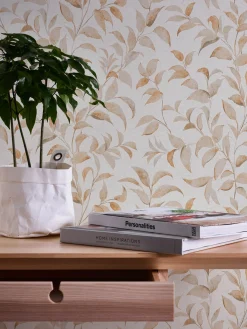 Vliestapete Floral Blätter Zweige Weiß Orange 38962-3