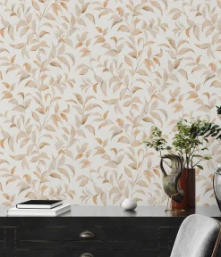 Vliestapete Floral Blätter Zweige Weiß Orange 38962-3