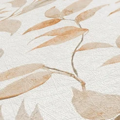 Vliestapete Floral Blätter Zweige Weiß Orange 38962-3