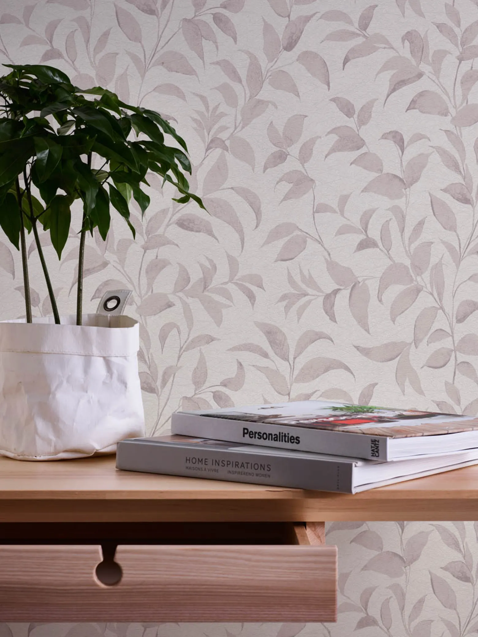 Vliestapete Floral Blätter Zweige Weiß Rosa 38962-1