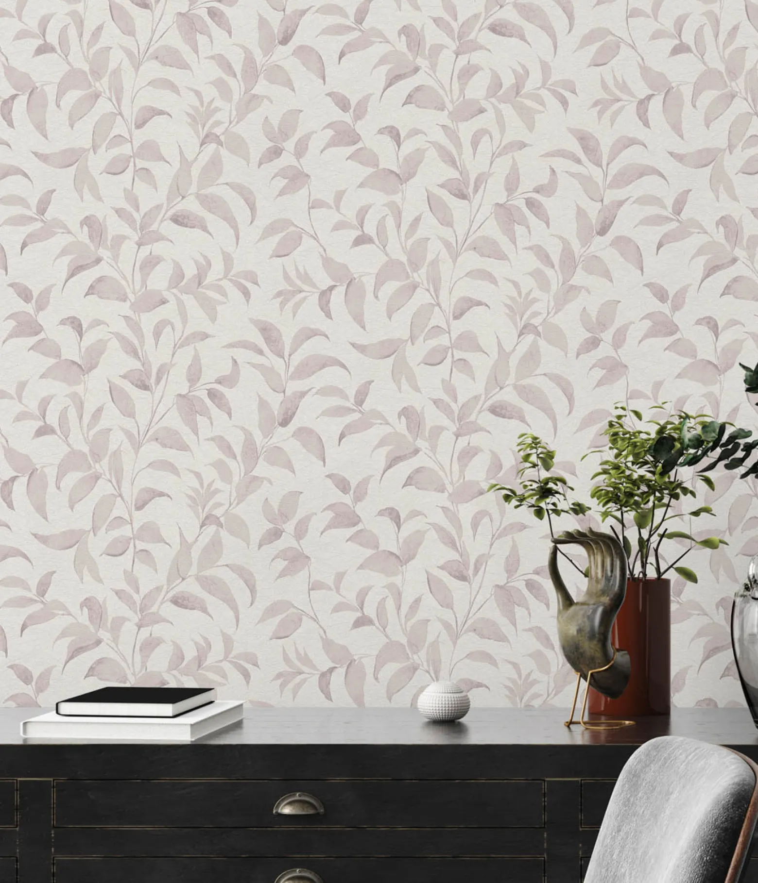 Vliestapete Floral Blätter Zweige Weiß Rosa 38962-1
