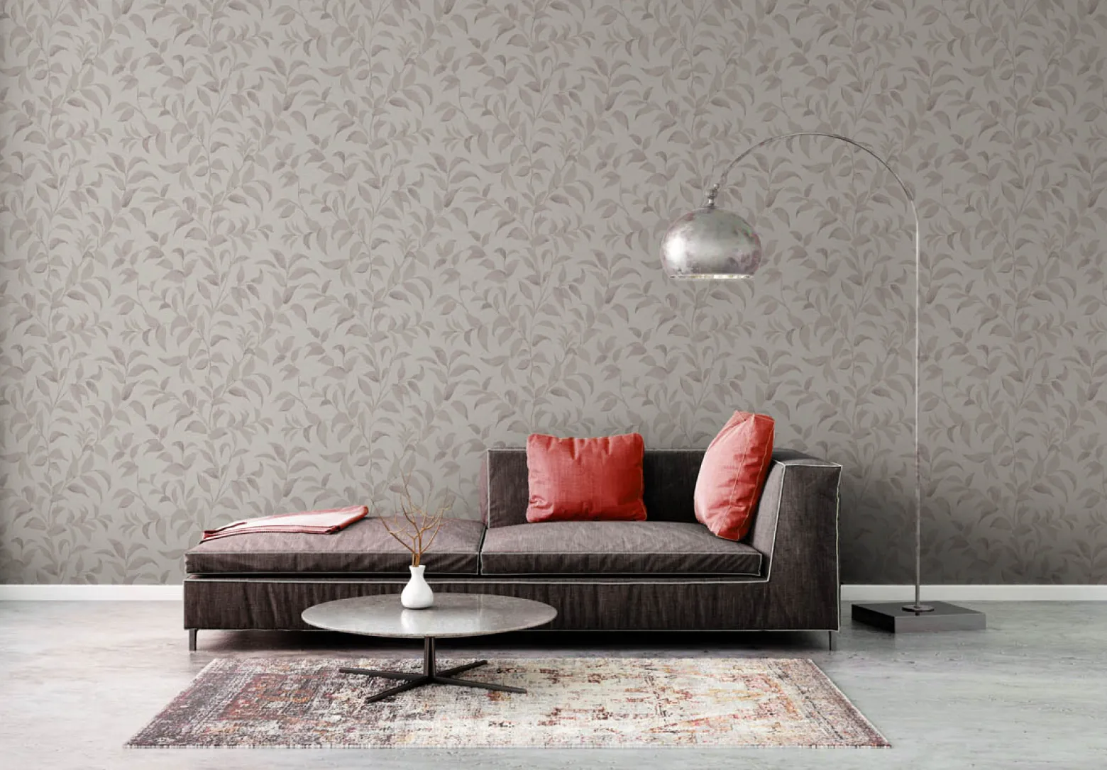 Vliestapete Floral Blätter Zweige Weiß Rosa 38962-1