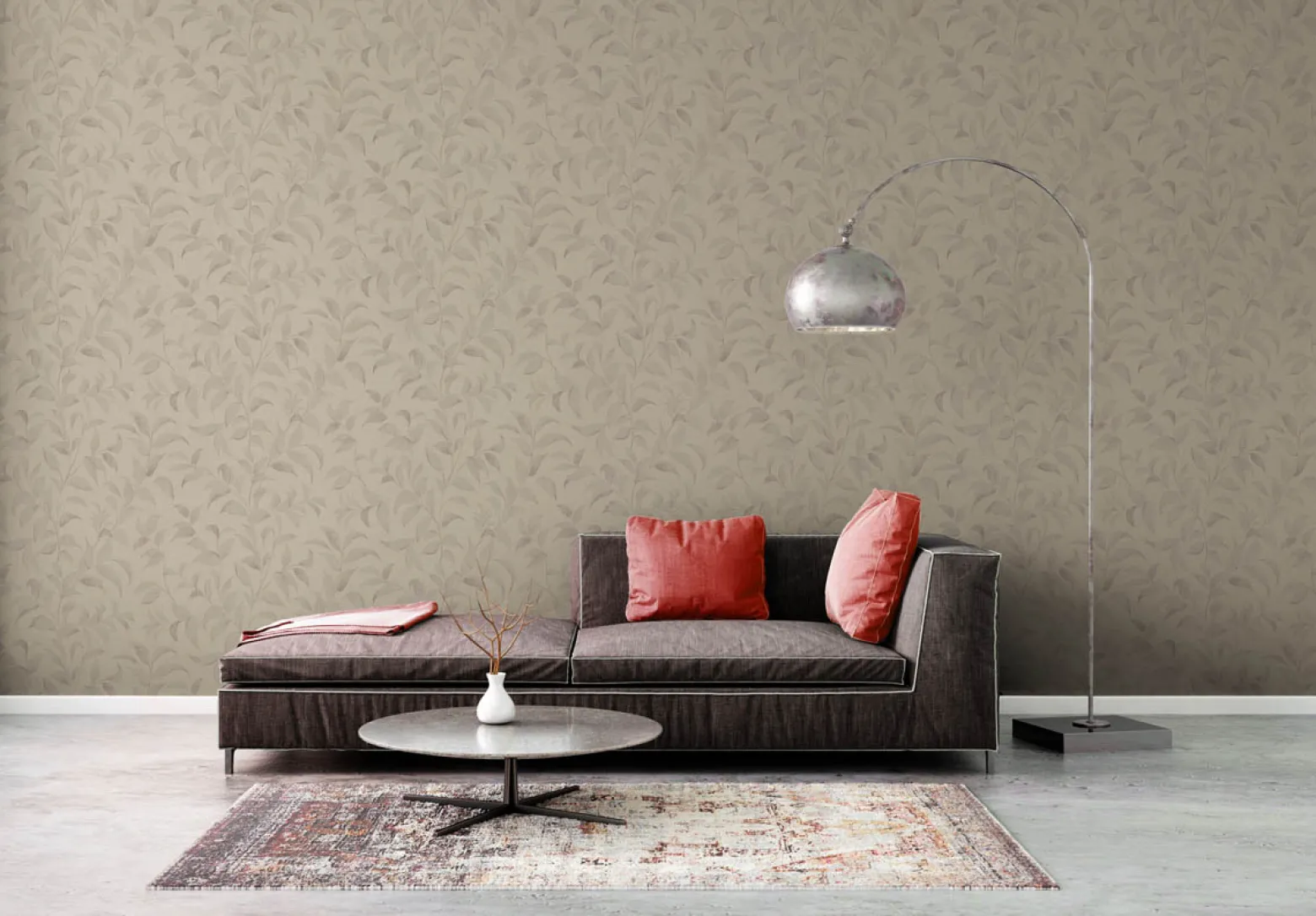 Vliestapete Floral Blätter Zweige Beige Grau 38962-5