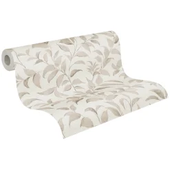 Vliestapete Floral Blätter Zweige Weiß Beige 38962-2