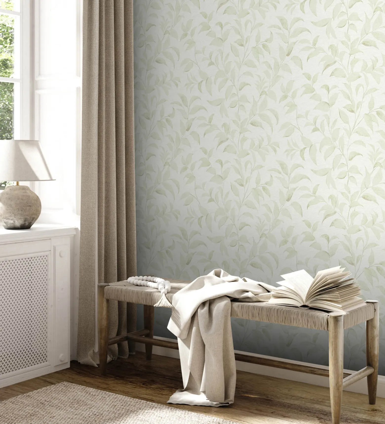 Vliestapete Floral Blätter Zweige Weiß Grün 38962-4