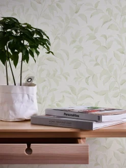 Vliestapete Floral Blätter Zweige Weiß Grün 38962-4