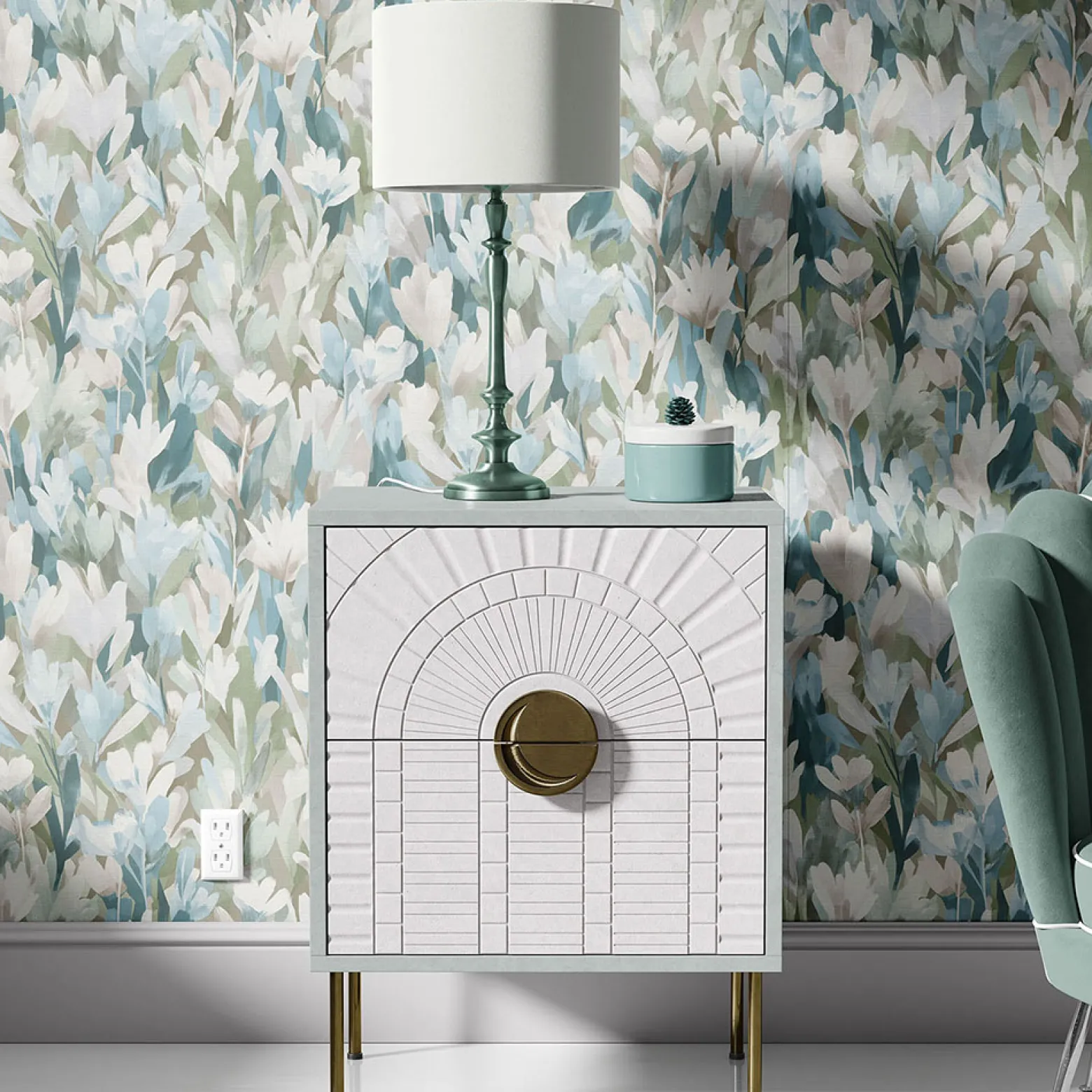 Vliestapete Floral Blumen Blau Grün Braun 10586-07