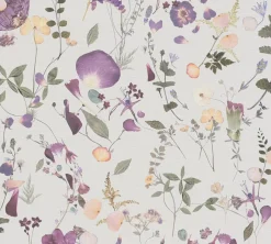Vliestapete Floral Blumen Blätter Grau Grün Lila 39746-2