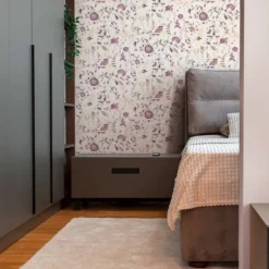 Vliestapete Floral Blumen Blätter Grau Grün Lila 39746-2