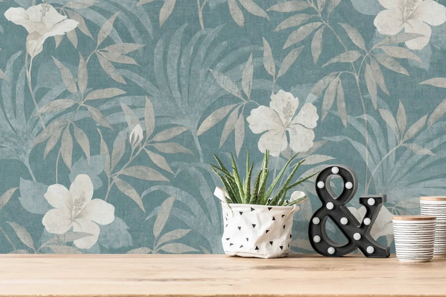 Vliestapete Floral Blumen Blätter blau beige 38028-5