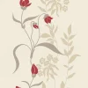 Vliestapete Floral Blumen Creme Rot Grau Glanz 95874-1