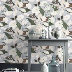 Vliestapete Floral Blumen Grau Grün Creme 10508-31