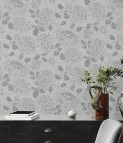 Vliestapete Floral Blumen Grau Silber Metallic 39025-1