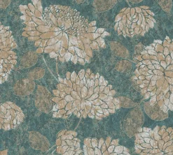 Vliestapete Floral Blumen Petrol Bronze Metallic 39025-4