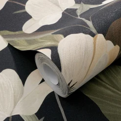 Vliestapete Floral Blumen Schwarz Creme Grün 10508-15