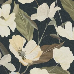 Vliestapete Floral Blumen Schwarz Creme Grün 10508-15