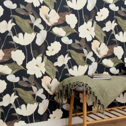 Vliestapete Floral Blumen Schwarz Creme Grün 10508-15