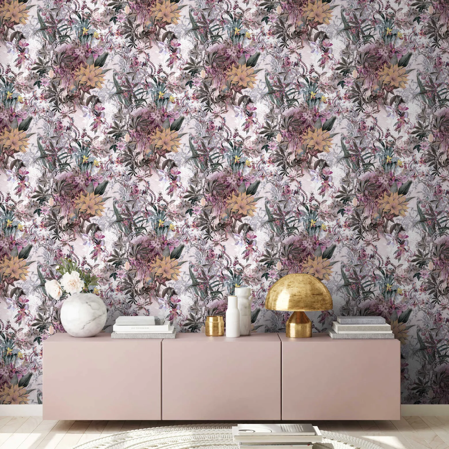 Vliestapete Floral Blumen Vintage hellgrau bunt 38177-5