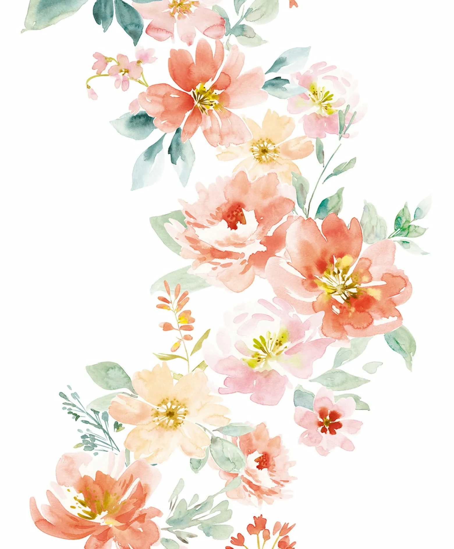 Vliestapete Floral Blumen Weiß Rot Grün 89011
