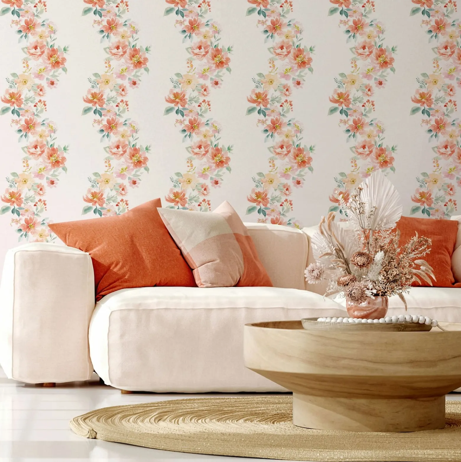 Vliestapete Floral Blumen Weiß Rot Grün 89011
