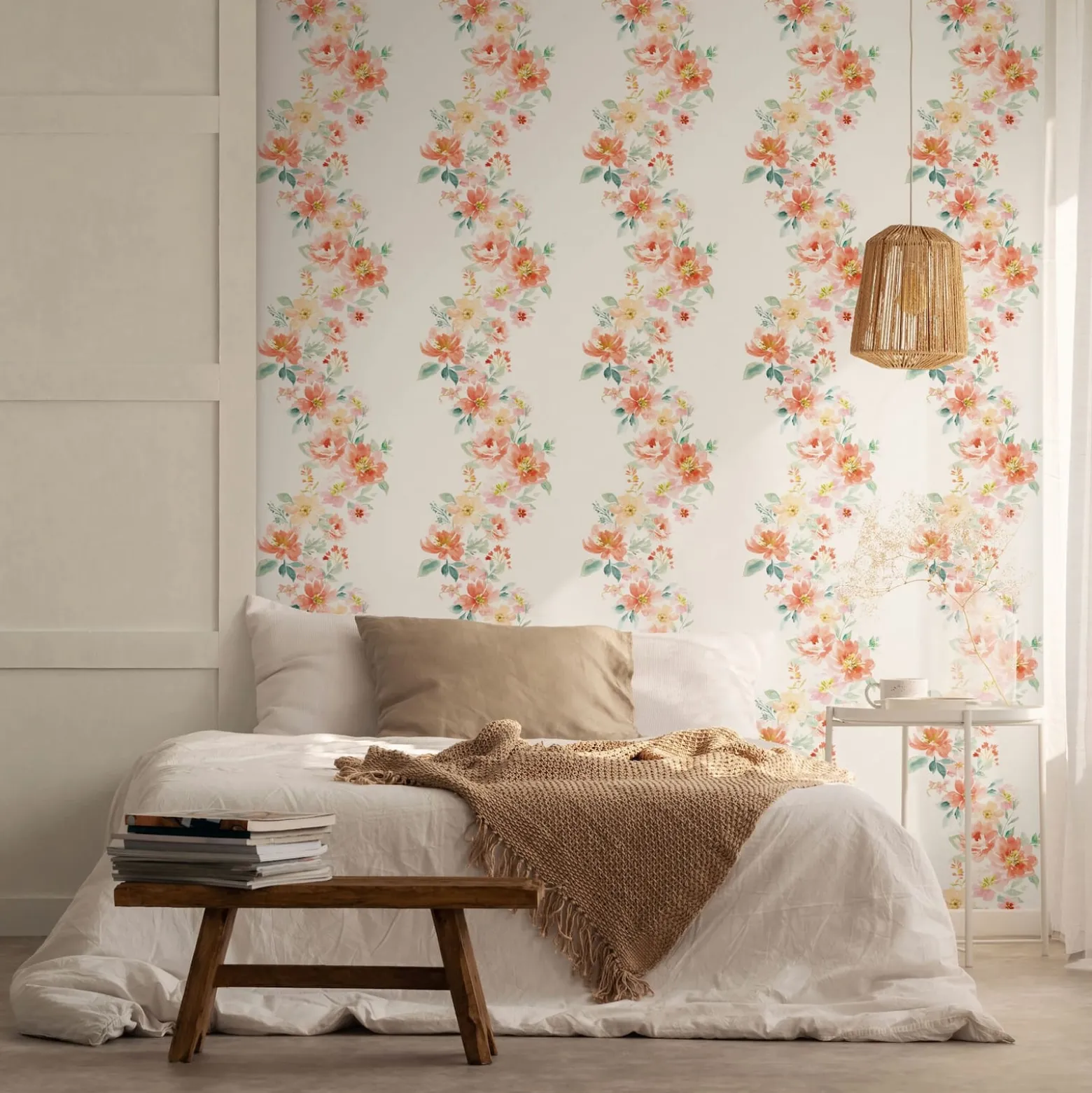 Vliestapete Floral Blumen Weiß Rot Grün 89011