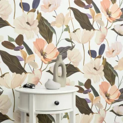 Vliestapete Floral Blumen Weiß Grün Creme 10508-05