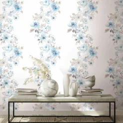 Vliestapete Floral Blumen Weiß Blau Grau 89012