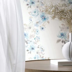 Vliestapete Floral Blumen Weiß Blau Grau 89012