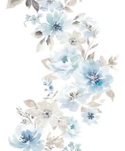 Vliestapete Floral Blumen Weiß Blau Grau 89012