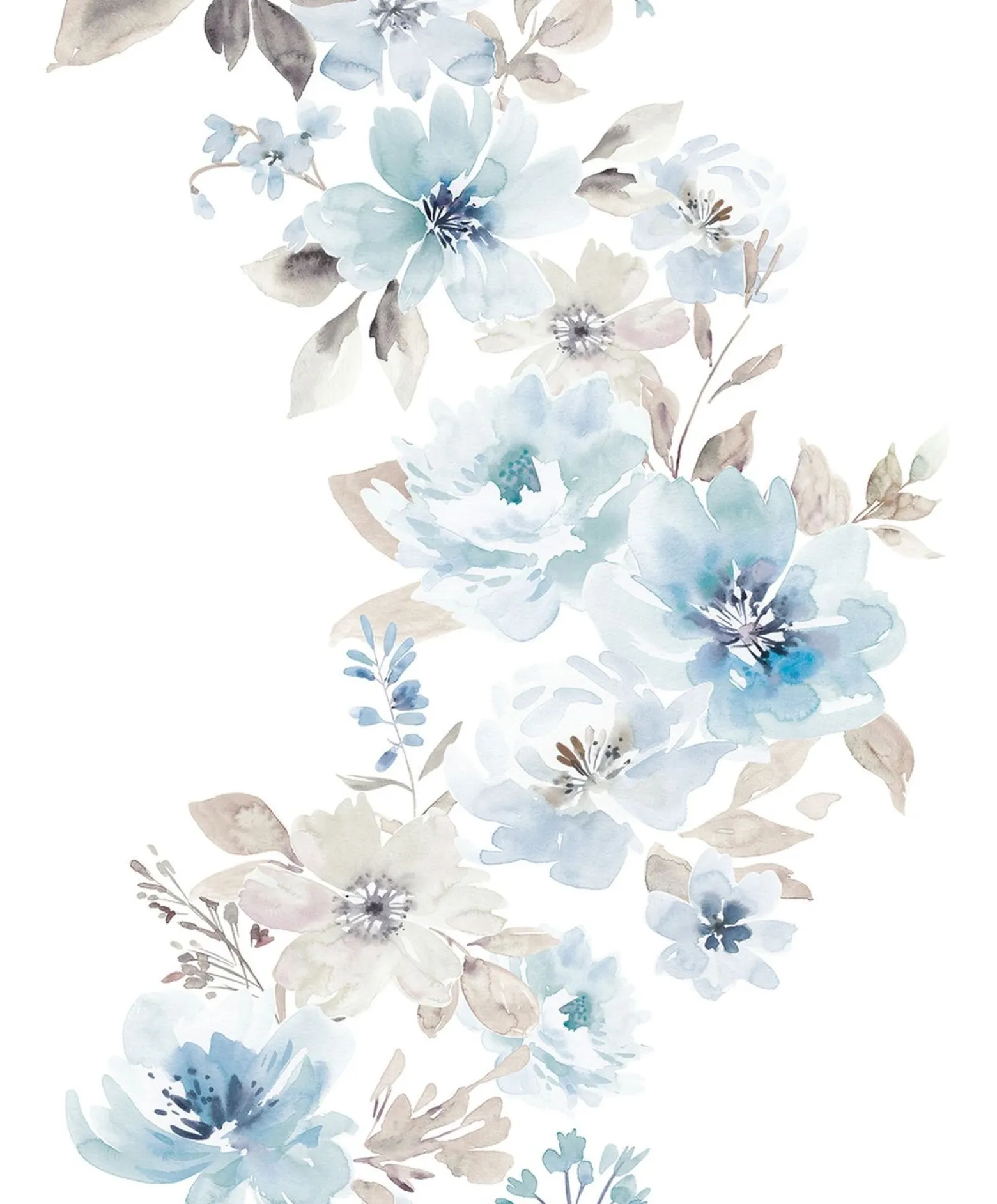 Vliestapete Floral Blumen Weiß Blau Grau 89012
