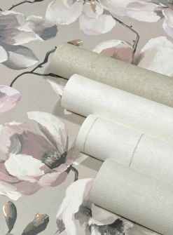 Vliestapete Floral Blumen Zweige Grau Weiß 47466