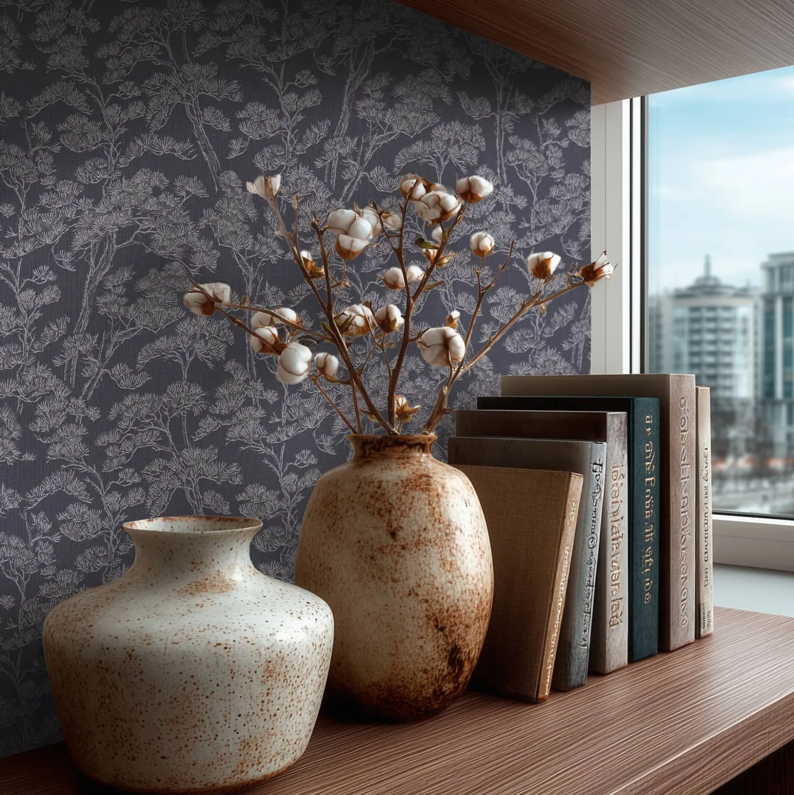 Vliestapete Floral Bäume Abstrakt Blau Grau 79001-1