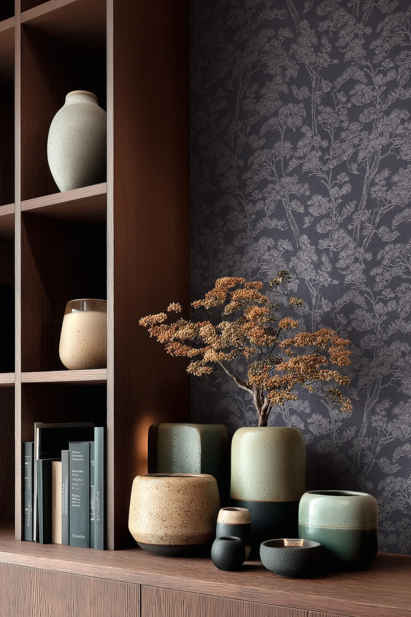 Vliestapete Floral Bäume Abstrakt Blau Grau 79001-1
