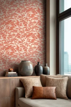 Vliestapete Floral Bäume Abstrakt Beige Rot 79001-4