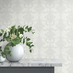 Vliestapete Floral Damast Creme Silber Metallic 10287-31