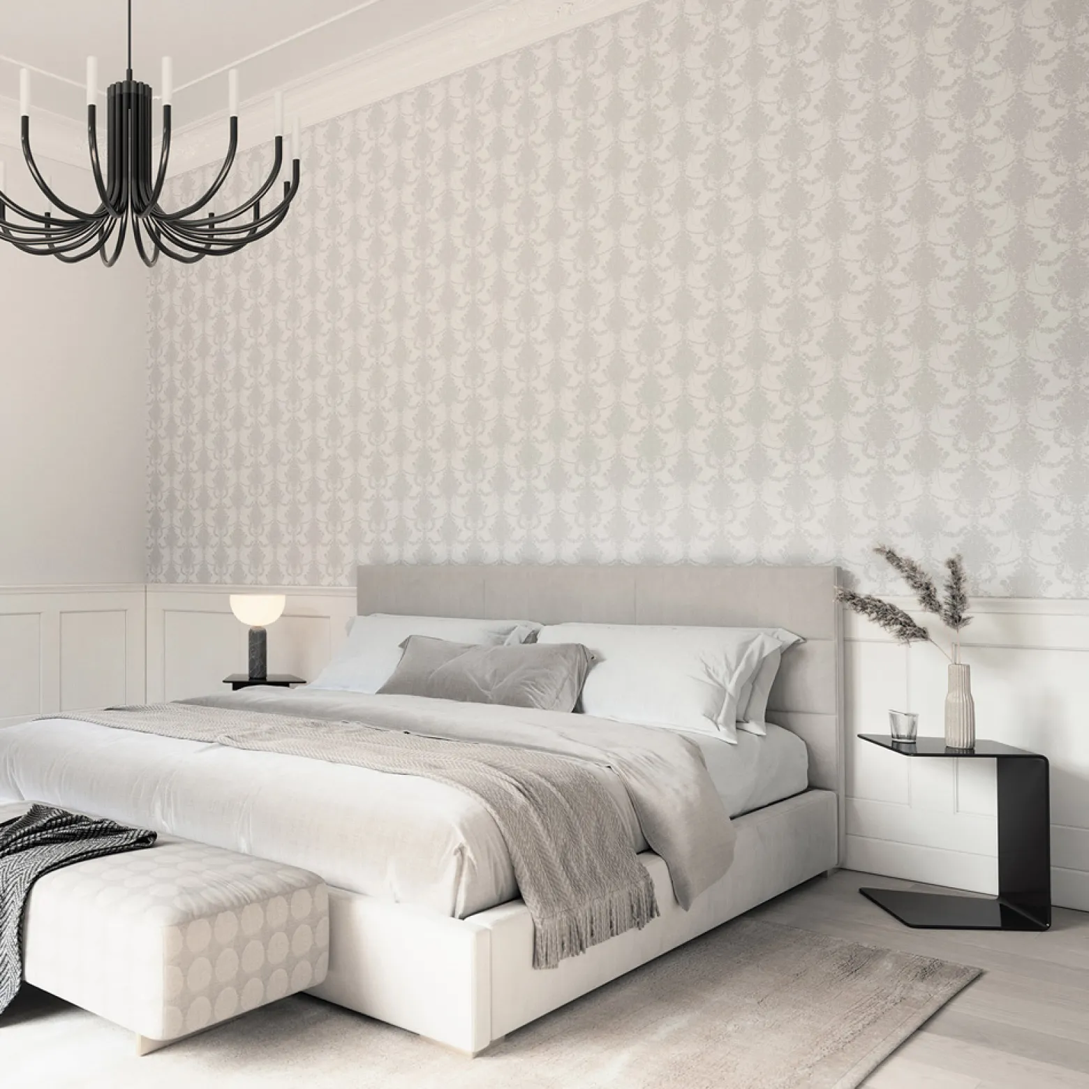 Vliestapete Floral Damast Creme Silber Metallic 10287-31