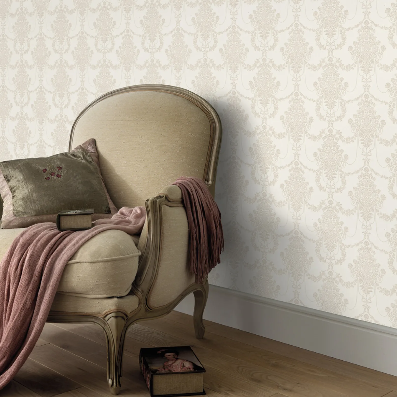 Vliestapete Floral Damast Creme Perlmutt Metallic 10287-02