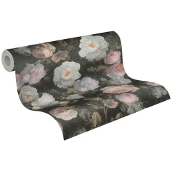 Vliestapete florale Blumen schwarz weiß grün 37650-5