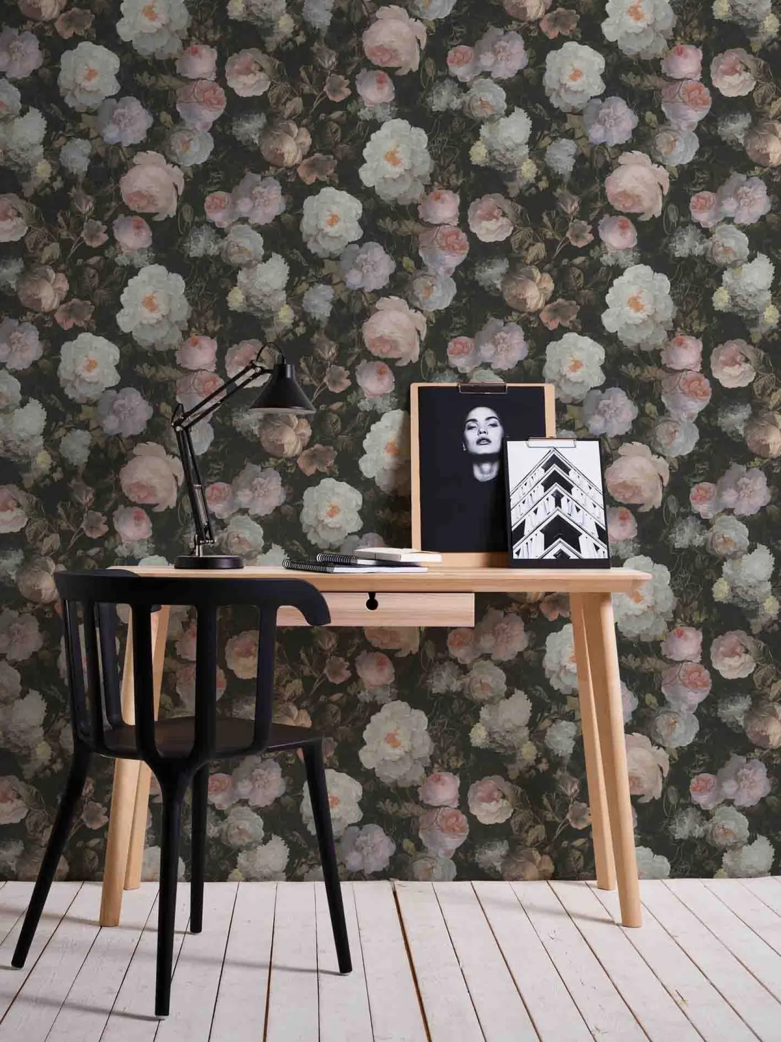 Vliestapete florale Blumen schwarz weiß grün 37650-5