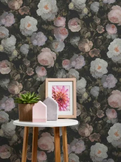 Vliestapete florale Blumen schwarz weiß grün 37650-5