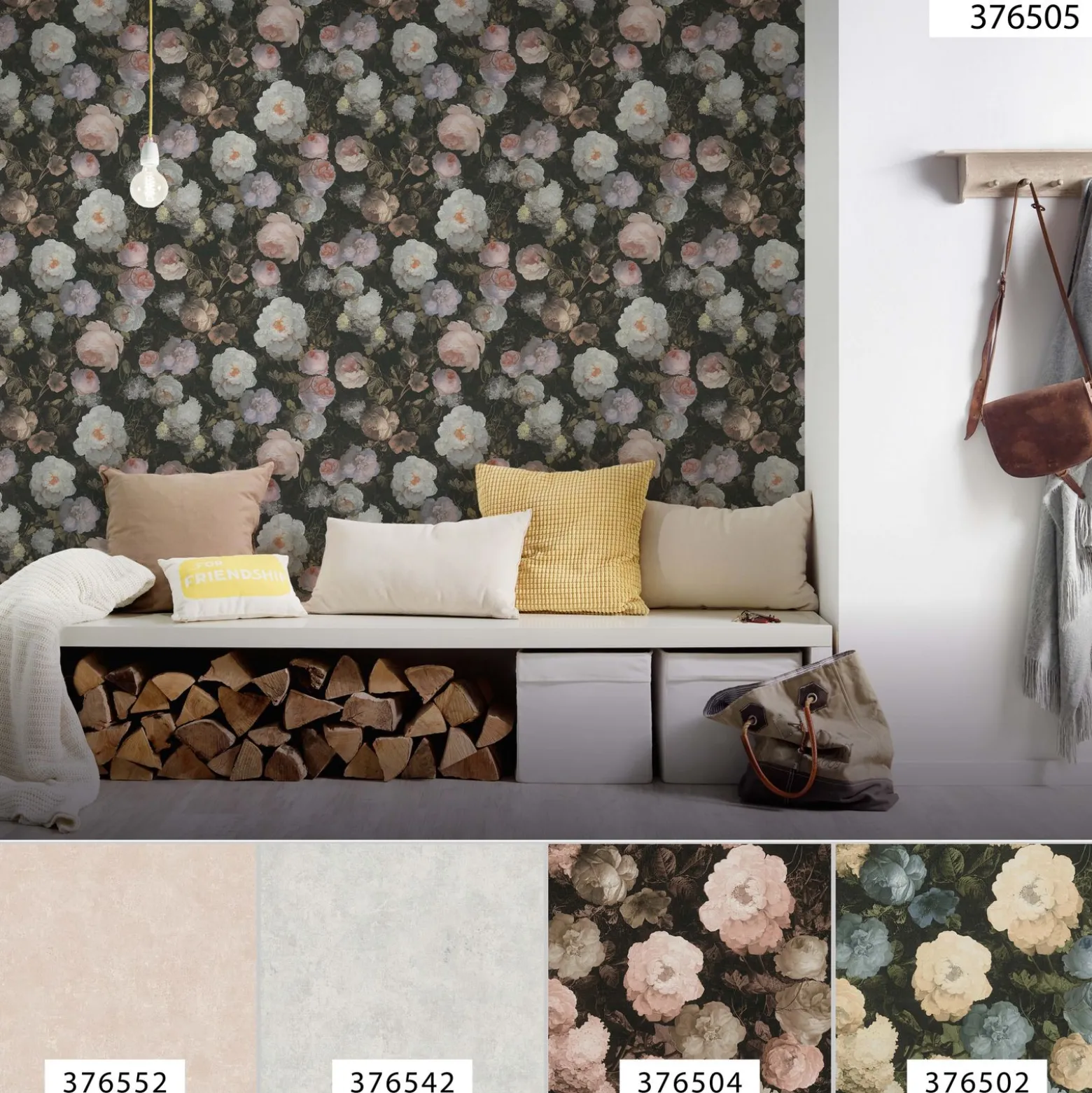 Vliestapete florale Blumen schwarz weiß grün 37650-5