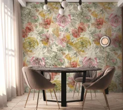 Vliestapete Floral Fineline Grau Rosa Grün 39694-1