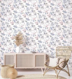 Vliestapete Floral Grafisch Weiß Lila Grau 47470