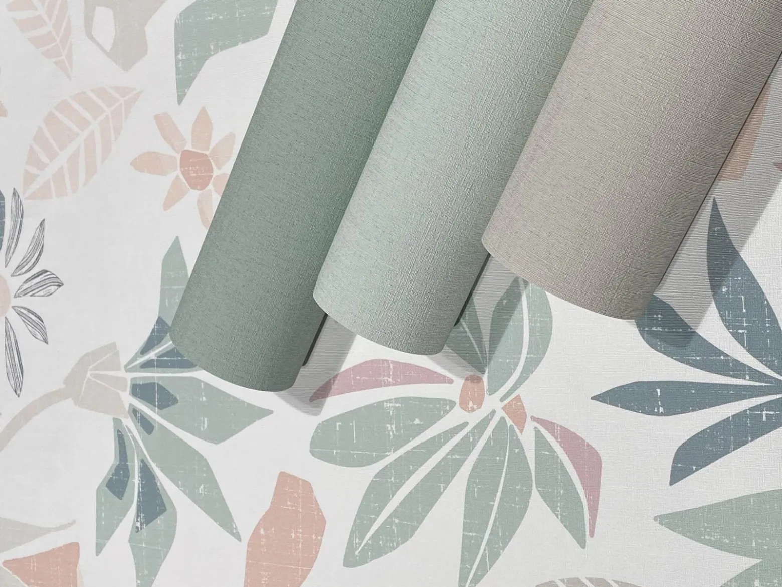 Vliestapete Floral Grafisch Weiß Beige Grün 47469