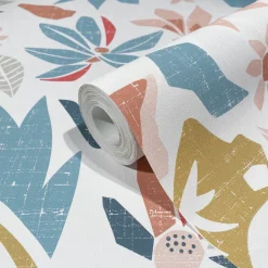 Vliestapete Floral Grafisch Weiß Blau Rot Gelb 47467
