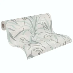 Vliestapete Floral Grau Creme Blau Metallic 39936-3